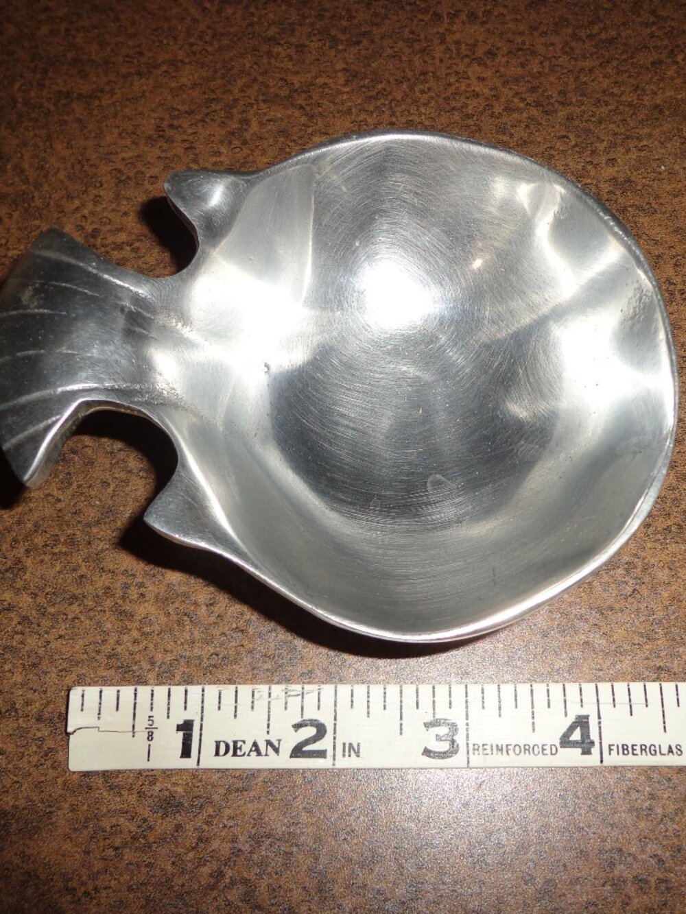 Footed Fish Dish- Dip Bowl Fine Silver (?) Heavy Hammered